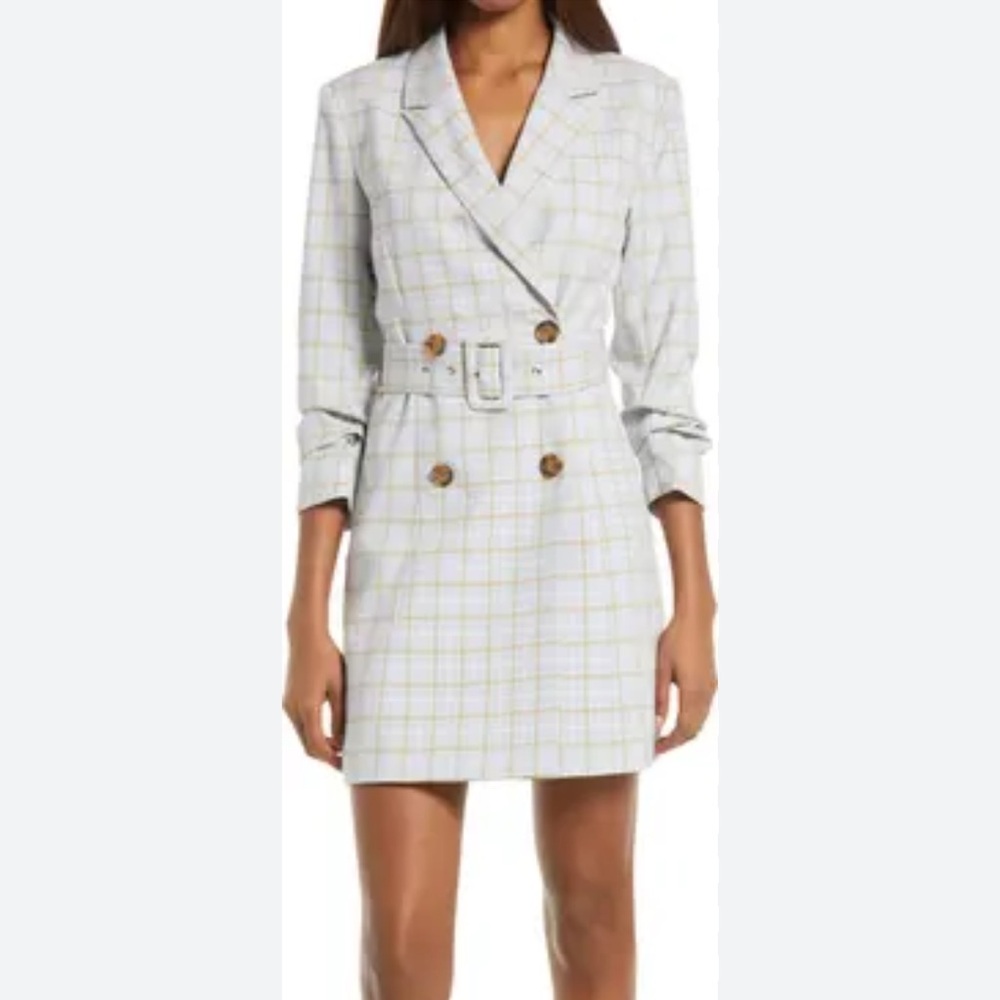 Adelyn Rae Yellow Plaid Mini blazer dress